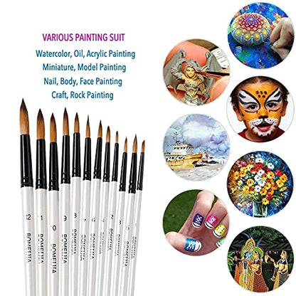 GETHPEN Acrylic Paint Brushes Set,12PCS Round-Pointed Tip Paint Brushes | Round-Pointed Tip Artist Paint brushes, Acrylic, Watercolor, Oil Painting, Canvas, Rock, Models, Face Body Art and DIY Crafts - style: Round