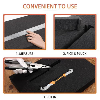 QDYMXUN Pre-Cubed Pick & Pluck Foam Sheets - 2-Pack (16"x12"x2") with 0.4" Bottom Padding, Polyurethane Apart Insert Pads Liners for Toolboxes, Storage Drawer and Crafts - size: 2Pack 16'' x 12'' x 2'' with 0.4" Bottom Padding