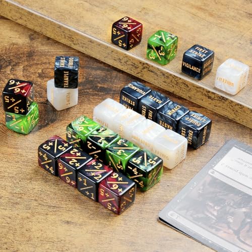 48 Pieces MTG Counter Token Dice Counters Keyword Counters Life Counter Tokens Dice Buff Tokens Compatible with Magic Card Game Accessories CCG Creature Stats (Green&red)