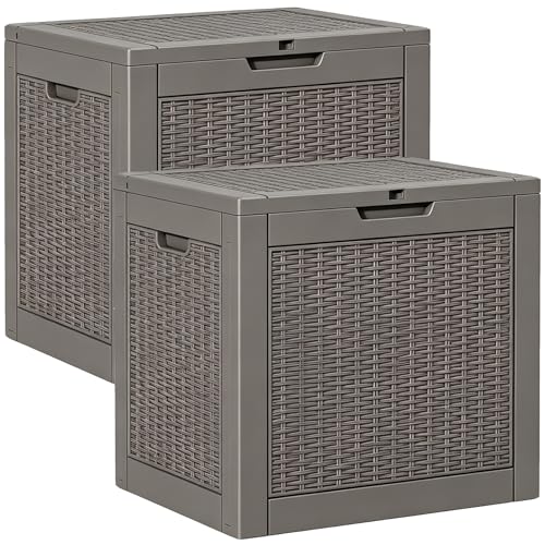 Outdoor Storage Box, Resin Deck Boxes Indoor and outdoor, Waterproof Storage Box Lockable Lid (Grey, 35 Gallon-2 Pack) - color: Rattan Grey, style: 35 Gallon-2 Pack