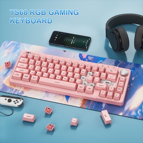 MageGee Mini 60% Gaming Keyboard, RGB Backlit Ultra-Compact Keyboard, TS68 Ergonomic Waterproof Mechanical Feeling Office Computer Keyboards for PC, MAC, PS4, Xbox ONE Gamer - color: Light pink