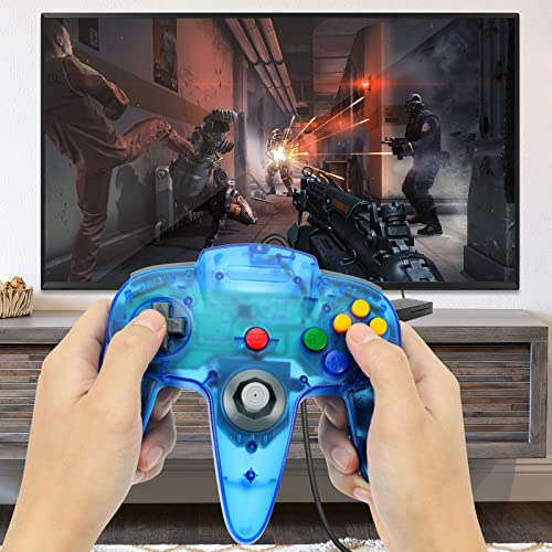 FISUPER Wired USB N64 Controller, Classic Video Game Controller USB Gamepad for Windows PC MAC Raspberry PI Retropie (Clear Blue) - color: Clear Blue