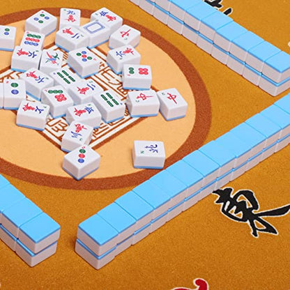 Mahjong Mat with 3 Dice, Mahjong Table Mat for Poker, Card Games, Board & Tile Games, Anti Slip and Noise Reduction Table Cover (Yellow, 31.5 inches) - color: Yellow