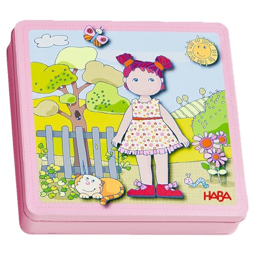 HABA Dress-Up Doll Magnetic Game Box & Magnetic Puzzle for Toddlers, Travel-Friendly Road Trip Toy for Kids, Toddler Activities for Ages 3+, 54 Piece Set - color: Pink - Dress-up Lilli
