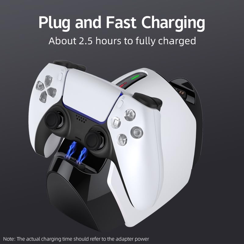 Dualsense Charging Station for Ps5 Controller,Ps5 Controller Charger Holder Stand with Overcharge Protect,Led Indicator,2.5h Fast Charging Docking for PlayStation 5 Controllers (Black) - color: Black