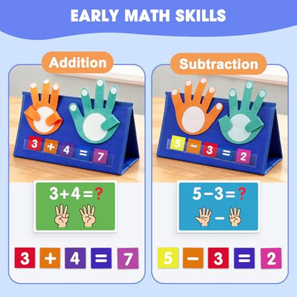 Auchq Preschool Learning Toys for Toddlers 3 4 5 Years Old, Montessori Educational Math Manipulates Number Counting Blocks for Kids, Finger Counting Math Desktop Toy for Boys Girls Birthday Gifts.