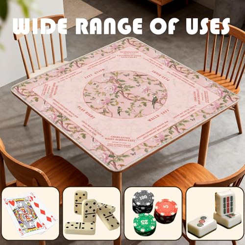 Pink Floral Bird Chinoiserie Mahjong Mat 31.5 x 31.5 in,Traditional Chinese Flower Non-Slip Noise Reduction Gaming Mat for Table American Mahjong Poker Board Games Card Games Dominoes - color: Pink Chinese Style Flower & Bird Mahjong Mat