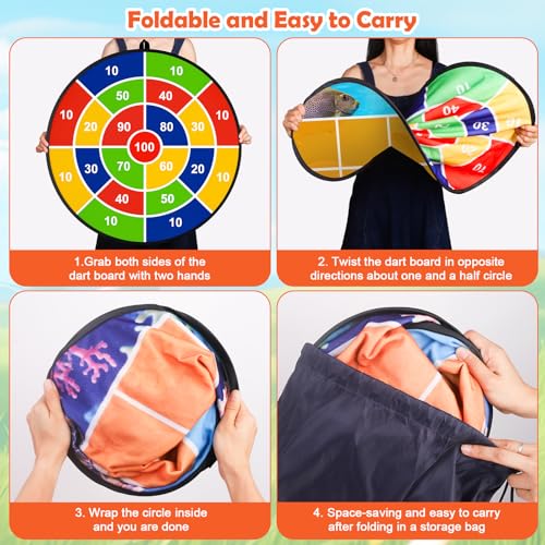 2-in-1 Outdoor Giant Tic Tac Toe Bean Bag Toss Games, Tic Tac Toe Ball Toss Game and Dart Board Games with Sticky Balls for Kids Adults Large Lawn Carnival Yard Birthday Family Outside Party Games - size: D+GT-42