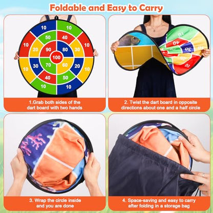 2-in-1 Outdoor Giant Tic Tac Toe Bean Bag Toss Games, Tic Tac Toe Ball Toss Game and Dart Board Games with Sticky Balls for Kids Adults Large Lawn Carnival Yard Birthday Family Outside Party Games - size: D+GT-42