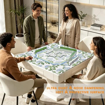 UTELKA Hydrangea Mahjong Mat, Blue Mahjong Mat with Rules 31.5 Inch | Mahjong Lovers Gifts, Summer Rubber Mahjong Table Cover, Blue and White Mahjong Game Pad, Mahjong Accessories Supplies - color: Blue Hydrangea