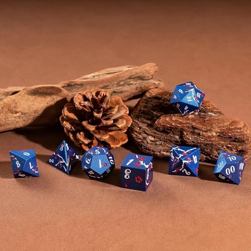 UDIXI Metal Dice Set D&D, 7PCS Flower Metal DND Dice Set Blue for RPG | Red Flower, Metal Case Packaging, Heavy Metal Dice, D&D Gift, for Dungeons and Dragons Role Playing Games Tabletop Games - color: Blue-white