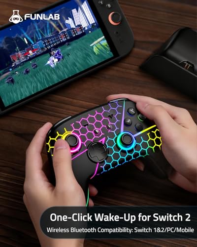 FUNLAB Wireless Switch 2 Pro Controller for Switch 2/OLED/Lite, Firefly Z Gamepad With Hall Effect, Hidden Glow LED, One-Key Wake Up, Programmable Back Buttons, Turbo & Motion Control - color: Colorful