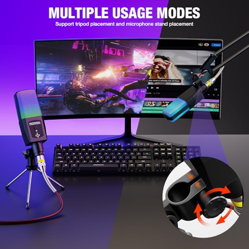 Multifunction Condenser Microphone, RGB Light Gaming Mic, 3.5mm XLR, Plug and Play for PC/Laptop/Audio Interface Mixer/Sound Card, Cardioid Studio Condenser Recording Mic for Podcast Streaming Singing
