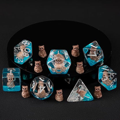 DND Resin Cat Dice Set, Red D&D Polyhedral Dice for Dungeons and Dragons RPG, MTG Role Playing Games D and D Dice 7pc D20 D12 D10 D8 D6 D4 for Ages 15 and Up - color: Cat3