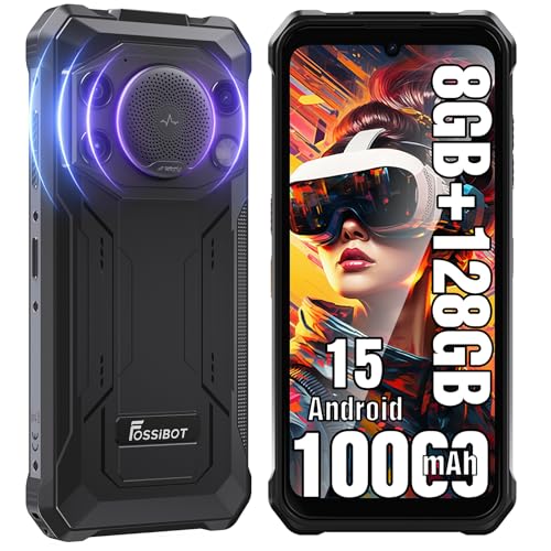 FOSSIBOT F110L Android 15 Rugged Smartphone, 12GB+128GB /2TB Rugged Call Phone, 10000mAh Unlocked Phone 128dB Loud Volume 6.745" 50MP Camera Waterproof Smartphone 4G Dual SIM/Camping Light (Gray) - color: Gray