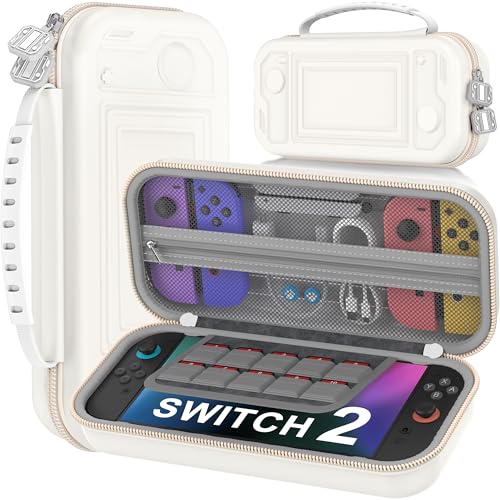 Kawaye Switch 2 Case for Switch Game Compatible with Nintendo Switch 2 and Switch/OLED Console, Switch Carrying Case Hard Shell Protective for Nintendo Switch 2 Accessories-White - color: White