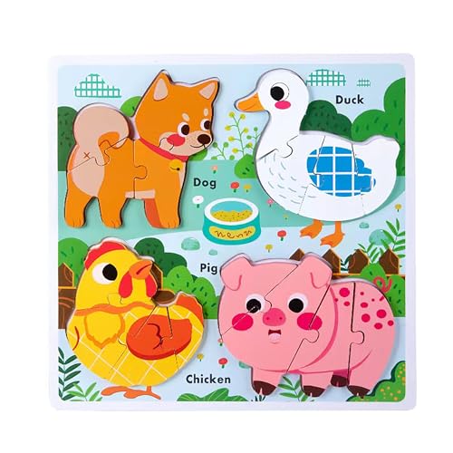 Learning Farm Animal Jigsaw Puzzles for Toddlers, Gifts for 2 3 Years Old Girls Boys,Wooden Montessori Puzzle 2-4, Toddler Toys Educational Toys Kids Ages 1-3 - color: Farm Animal
