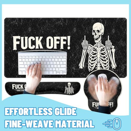 Funny Skeleton Desk Mat Set Gothic Sarcastic Skull Halloween Mouse Pad with Wrist Rest 4in1 Desk Mat for Desktop Ergonomic Keyboard Wrist Support Anti-Slip Computer Mouse Pad Home Office Gaming - color: Funny Skeleton