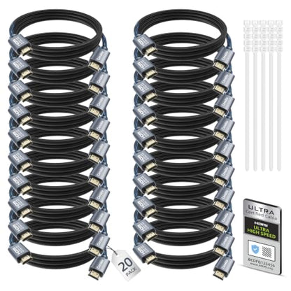 8K HDMI 2.1 Cable 6FT (20-Pack), Certified 48Gbps Ultra High Speed HDMI Cable, 10K 8K@60Hz, 4K@120Hz, HDCP 2.2&2.3 eARC HDR 10 Dolby DTS:X, Compatible with PS5/Blu-ray/HDTV/Roku TV/Switch 2/Mac mini - size: 6FT, style: 20-Pack