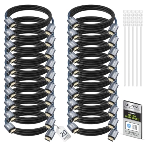 8K HDMI 2.1 Cable 1.5FT (20-Pack), Certified 48Gbps Ultra High Speed HDMI Cable, 10K 8K@60Hz, 4K@120Hz, HDCP 2.2&2.3 eARC HDR 10 Dolby DTS:X, Compatible with PS5/Blu-ray/HDTV/Roku TV/Switch 2/Mac mini - size: 1.5FT, style: 20-Pack