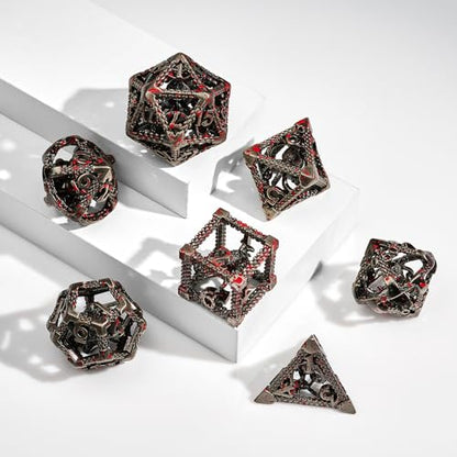 DND Dice Set,3D Octopus Hollow Metal 7-Die,SilverBlood | copper construction,72g balanced weight,engraved numbers,gift box and velvet bag for DND RPG play - color: Bloodstained