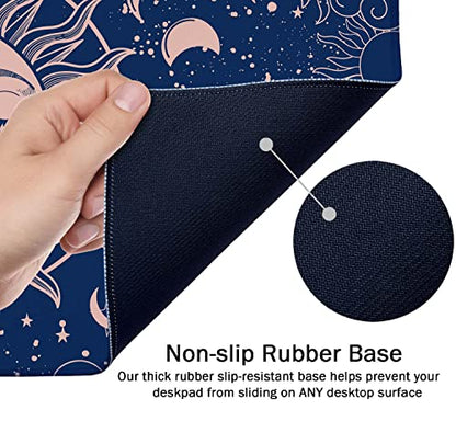 SSOIU Large Mouse Pad, Astrology Desk Mat for Desktop, Women Girls Waterproof Gaming Mousepad, Crescent Moon and Sun Computer PC Laptop Protector Writing Pads for School Office Home 35.5" x 15.7" - color: Crescent Moon and Sun