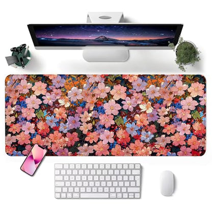 Mouse Pad, Desk Mat, 31.5x11.8in Large Mousepad, Blossoms | Desk Pad with Stitched Edge & Rubber Non-Slip Bottom, Gaming Mouse Pad, Extended Mousepad for Home, Office - color: Blossoms