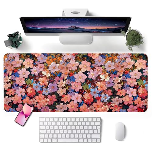 Mouse Pad, Desk Mat, 31.5x11.8in Large Mousepad, Blossoms | Desk Pad with Stitched Edge & Rubber Non-Slip Bottom, Gaming Mouse Pad, Extended Mousepad for Home, Office - color: Blossoms