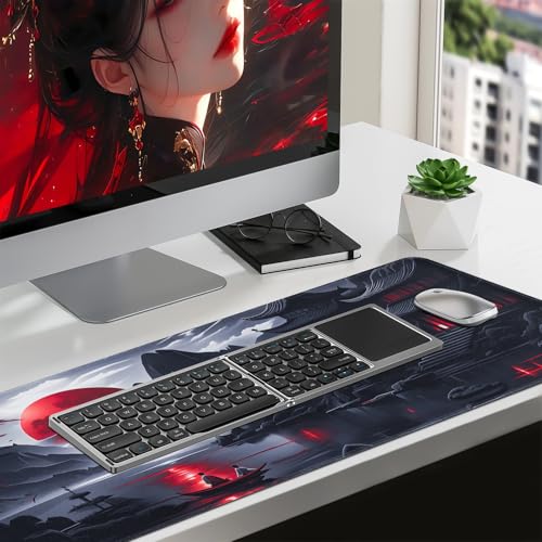 FreeNook Large Gaming Mouse Pad, Anime Black Mousepad with Stitched Edges, Expanded Cool Desk Mat, Japanese Red Moon XL Keyboard Mat Suitable for Home Office,31.5 X 15.7 Inch - color: RedMoon, size: 31.5L x 15.7W inches