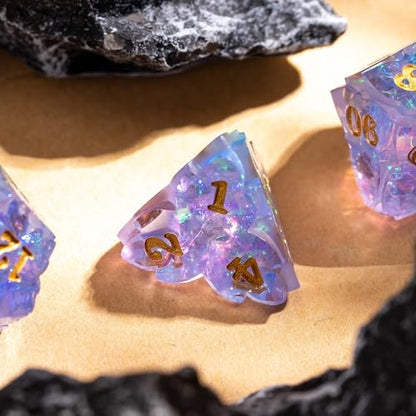 Cusdie Sharp Edge DND Dice, 7 PCS Shamrock DND Dice Set D&D D20 D12 D10 D8 D6 D4, Handcrafted Polyhedral Dice Set for RPG and Other Table Games(Purple) - color: Purple