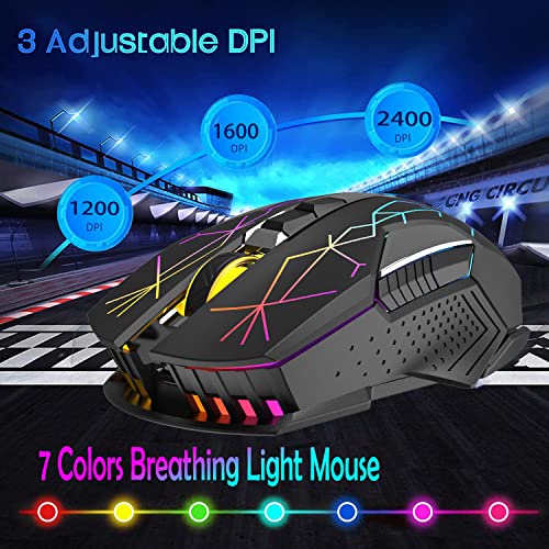 FELICON Wireless Gaming Mouse, Rechargeable Silent Click Adjustable DPI Optical Computer Mice, 2.4Ghz Wireless Mouse with Colorful LED Backlit for Windows/Mac/Linux/PC/Laptop(Star Black) - color: Star Black