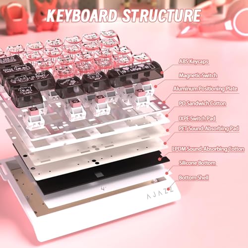A.JAZZ AK029 Wired 29 Keys One-Handed RGB Gaming Keyboard with 8000HZ,0.01mm RT Magnetic Switches Adjustable Actuation,Hotswappable Mechanical Keyboard,Aluminum Plate,Web Driver for Gamers-Black Pink - color: Back & Pink