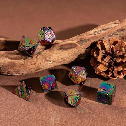 UDIXI Metal Dice Set D&D, 7PCS Flower Metal DND Dice Set Rainbow for RPG | Black Flower, Metal Case Packaging, Heavy Metal Dice, D&D Gift, for Dungeons and Dragons Role Playing Games Tabletop Games - color: Flower/Colorred