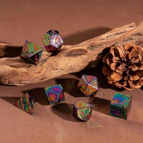 UDIXI Metal Dice Set D&D, 7PCS Flower Metal DND Dice Set Rainbow for RPG | Black Flower, Metal Case Packaging, Heavy Metal Dice, D&D Gift, for Dungeons and Dragons Role Playing Games Tabletop Games - color: Rainbow-red