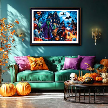 Halloween Spooky Monsters 1000 Piece Jigsaw Puzzle Haunted House Scene with Zombies, Witches, Ghosts and Jack-o-Lanterns, Large Pieces Puzzle Gift for Adults Family 27"x19" - color: Spooky Monsters, size: (27"X19")