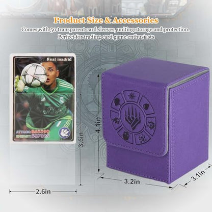 Arkeiliy Card Deck Box, 110+ Storage MTG Deck Box with 50 Pcs Card Sleeve, Collectible Trading Card Cases for Magic Commander and More (Purple) - color: Purple