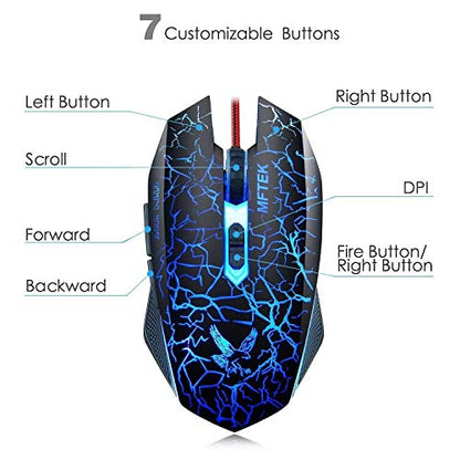 MFTEK One-Handed RGB Gaming Keyboard, USB Wired Letters Glow with Wrist Rest Support Multimedia 35 Keys Mini Gaming Keypad, Backlit Ergonomic Mechanical Feel & 6400 DPI Programmable Mouse Combo Set