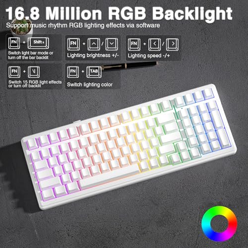 AULA F99 Wireless Mechanical Keyboard,Triple-Mode(BT5.0/2.4GHz/USB-C),Gasket Mounted Creamy Keyboard with Linear Switches, Side Printed PBT Keycaps,RGB Backlit PC Gaming Keyboards for Win/Mac - color: White