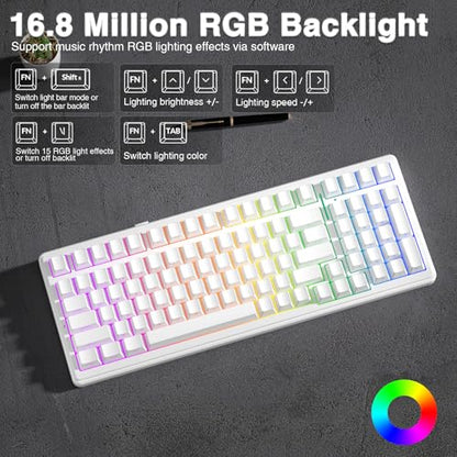 AULA F99 Wireless Mechanical Keyboard,Triple-Mode(BT5.0/2.4GHz/USB-C),Gasket Mounted Creamy Keyboard with Linear Switches, Side Printed PBT Keycaps,RGB Backlit PC Gaming Keyboards for Win/Mac - color: White
