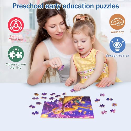 Puzzles for Kids Ages 4-8,Kids Puzzle in a Metal Box,Long Hairs Princess Small Puzzles,Children Boys Girls Learning Educational Puzzle Packed in Tin Box,100 Pieces - color: Long Hairs100