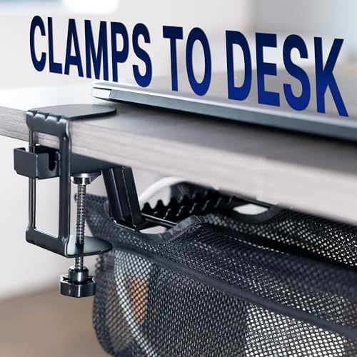 VIVO No Drill Clamp-on 55 inch Mesh Net Under Desk Cable Management Wire Organizer, Adjustable Home Office Standing Desk Cord Storage Sleeve, Black, DESK-AC55MH - size: 55"