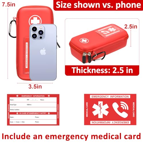 EpiPen Carry Case, Hard Emergency Medical Bag with Carabiner-for 2 EpiPens, Asthma Inhaler, Auvi-Q,Eye Drops,Anti-Histamine,Allergy Medication,Diabetes Travel Case for Adults and Kids