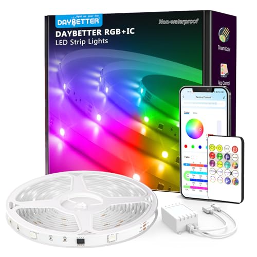 DAYBETTER 100ft Smart IC LED Strip Lights, BGRIC LED Lights for Bedroom, DIY Multiple Colors on One Line, App Control Color Changing Strip Lighting Music Sync Home Decor(1 Roll) - color: BGRIC, size: 100FT