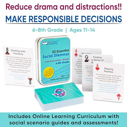 52 Essential Social Dilemmas: Skills for Kids & Teens to Thrive in Middle School - Conversation Cards Created by Teachers & Counselors for Family, Classroom, Counseling, Therapy Game (6-8 Grade) - style: Social Dilemmas