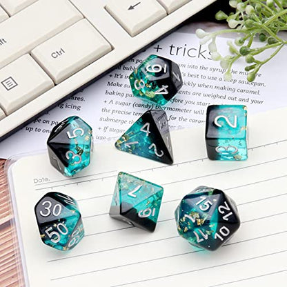 Haxtec DND Dice Set 7PCS Polyhedral D&D Dice for Roleplaying Games, Blue Black Gold Foil Resin Dice with Velvet Pouch for Dungeons and Dragons, Great DND Gift for Gamers & DM Masters - color: Blue Black