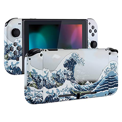eXtremeRate DIY Replacement Shell Buttons for Nintendo Switch, Soft Touch Back Plate for Switch Console, Custom Housing Case with Full Set Buttons for Joycon Handheld Controller - The Great Wave - color: The Great Wave
