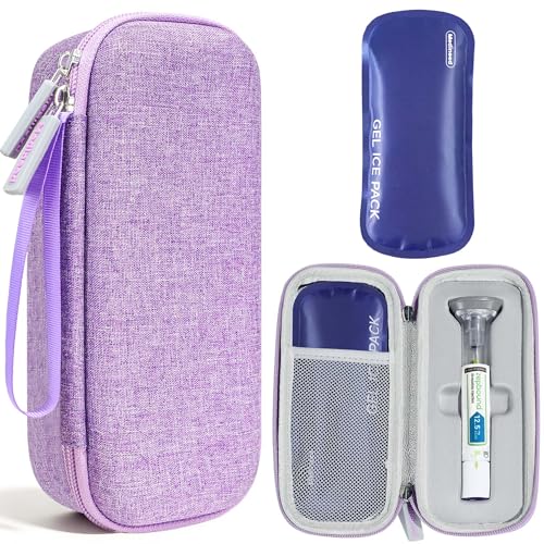 Portable Insulated Cooler Travel Case Fits 1 Zepbound Injector Pens, Tirzepatide Travel Case TSA Approved with 1PCS Reusable Ice Packs, EVA Medicine Organizer for Daily Use (Purple, Small) - color: Purple-Small