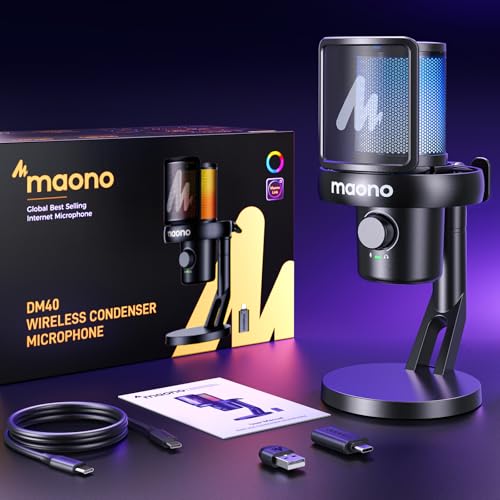 MAONO Wireless Microphone for PC,Gaming Streaming Condenser Mic with Software AI Voice Change,3-Level Noise Cancellation,Custom EQ,Gain Control USB Mic for Podcast Recording (DM40-Black) | Condenser Computer Mic with Noise Reduction/One-Click Mute/EQ/RGB/