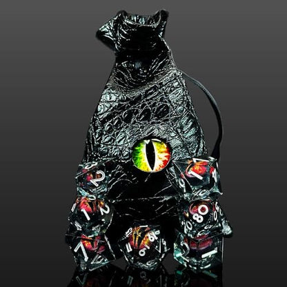 HAOMEJA Resin Dragon Eye DND Dice Set D&D 7 Pcs Resin Sharp Edge Role Playing Dice with Dragon Eye Dice Bag, Polyhedral Dungeons and Dragons Dice D20 D12 D10 D100 D8 D6 D4(Black & Eye Red) - color: 7 Eye Red & Black
