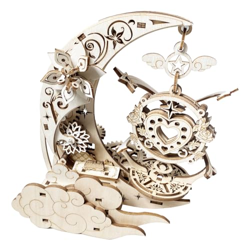 Wooden 3D Puzzle for Adults Mechanical Music Box Model Kits Wood DIY Crafts Kit Jigsaw Puzzle for Age 14+ Years Old - style: moon